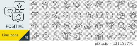 ポジティブ感情に関する線画アイコンセット ポジティブ感情に関する線画アイコンセット 121155770