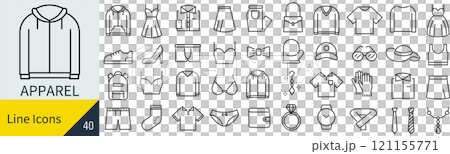アパレルに関する線画アイコンセット 121155771