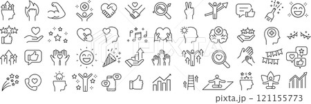 ベクターでモノクロのポジティブに関する線画アイコンセット ベクターでモノクロのポジティブに関する線画アイコンセット 121155773