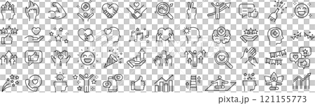 ベクターでモノクロのポジティブに関する線画アイコンセット ベクターでモノクロのポジティブに関する線画アイコンセット 121155773