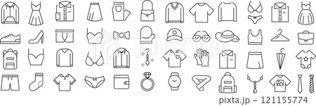 ベクターでモノクロのアパレルに関する線画アイコンセット 121155774