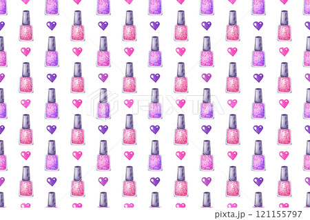 キラキラしたグリッターのピンクと紫のマニキュアの背景 キラキラしたグリッターのピンクと紫のマニキュアの背景 121155797