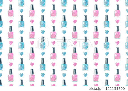 キラキラしたグリッターのピンクと水色のマニキュアの背景 キラキラしたグリッターのピンクと水色のマニキュアの背景 121155800