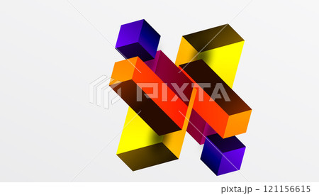 Sleek abstract design featuring isometric 3D blocks in a clean, modern composition. Perfect for tech-inspired themes, with vibrant colors and geometric precision 121156615