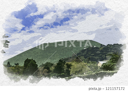 水彩画風 伊東 大室山 静岡県伊東市 水彩画風 伊東 大室山 静岡県伊東市 121157172
