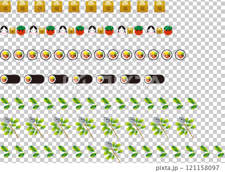 第一春節分裝飾格線大福鬼豆丟裝飾插畫素材套裝 121158097