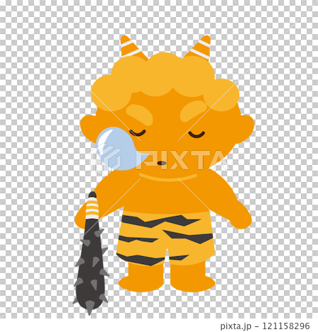 金棒をもって立ったまま眠る黄鬼のベクターイラスト 121158296