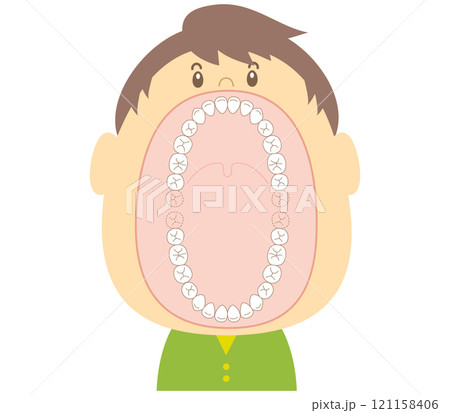 大きな口を開けた大人の歯のイラスト 121158406