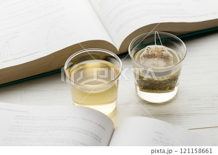 glass of hot tea and tea bag glass of hot tea and tea bag 121158661