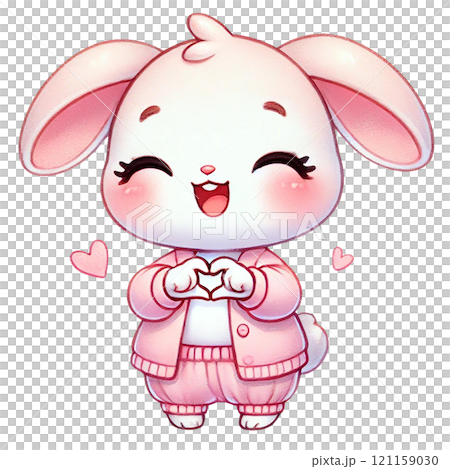 Cute cartoon bunny character expressing joy and love. Valentine's cartoon character. 121159030
