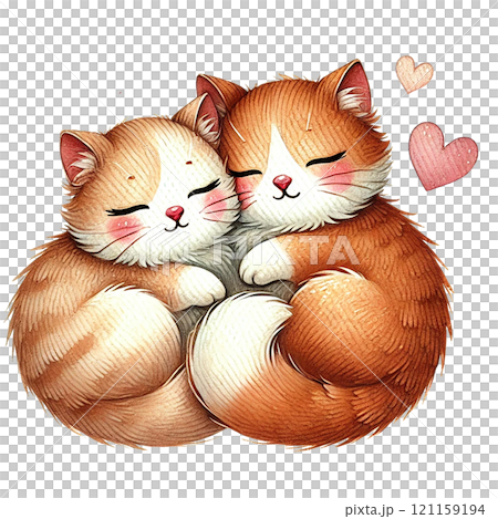 Two cute cats cuddling together, embodying warmth and love. Valentine animal cartoon character. 121159194
