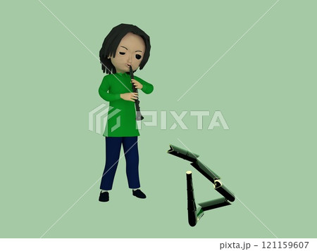 ヘビ使いの少年が吹くクラリネットで踊る郷土玩具の竹作りのヘビ 121159607