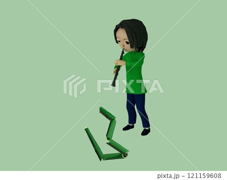 ヘビ使いの少年が吹くクラリネットで踊る郷土玩具の竹作りのヘビ 121159608