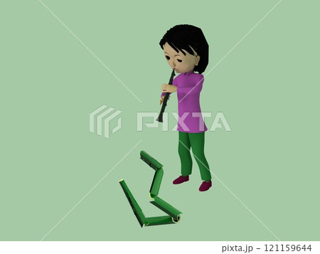 ヘビ使いの少女が吹くクラリネットで踊る郷土玩具の竹作りのヘビ 121159644