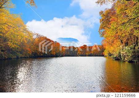 鎌池と周辺の秋の美しい風景 121159666
