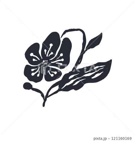 Black and white minimal abstract inky flower silhouette 121160169