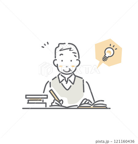 意欲的に勉強をするシニア男性 シンプルでお洒落な線画イラスト 意欲的に勉強をするシニア男性 シンプルでお洒落な線画イラスト 121160436