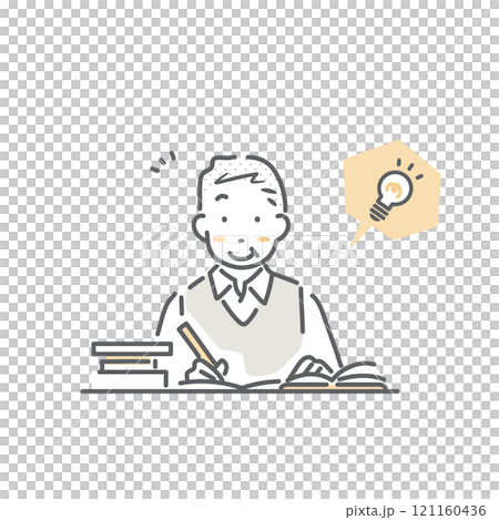 意欲的に勉強をするシニア男性 シンプルでお洒落な線画イラスト 意欲的に勉強をするシニア男性 シンプルでお洒落な線画イラスト 121160436