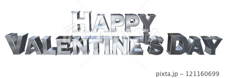 3DCG文字「Happy Valentine's Day/ハッピーバレンタインデー」シルバー,銀 121160699