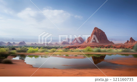 岩山と巨大な水たまり、自然の風景 岩山と巨大な水たまり、自然の風景 121160735