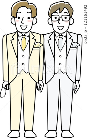 笑顔で結婚式を挙げる男性同士のカップル 121161492