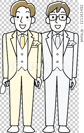笑顔で結婚式を挙げる男性同士のカップル 121161492