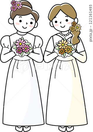 笑顔で結婚式を挙げる女性同士のカップル 121161493