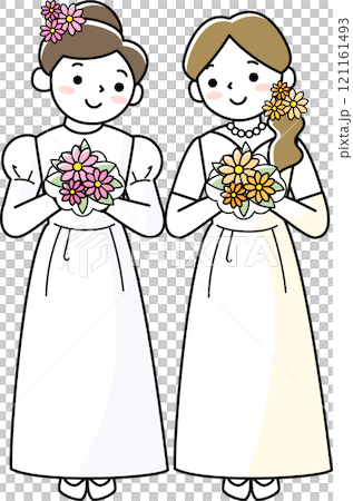 笑顔で結婚式を挙げる女性同士のカップル 121161493