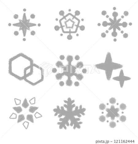 ふわふわしたかわいい雪の結晶のイラストセット 121162444