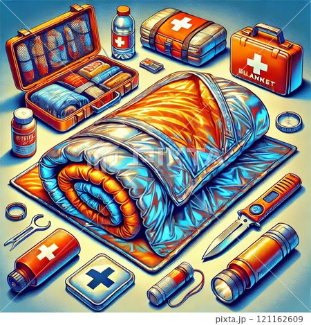 天災に備えた防災グッズのイラスト 天災に備えた防災グッズのイラスト 121162609