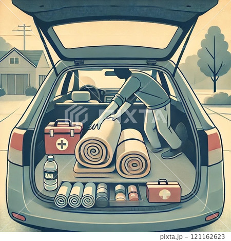 天災に備えた防災グッズのイラスト 121162623
