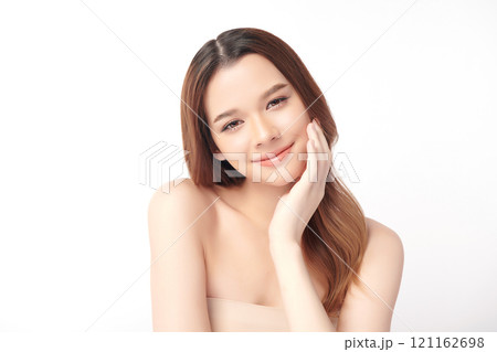 Beautiful young asian woman with clean fresh skin on white background, Face care, Facial treatment, Cosmetology, beauty and spa, Asian women portrait. 121162698