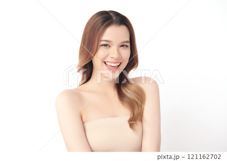 Beautiful young asian woman with clean fresh skin on white background, Face care, Facial treatment, Cosmetology, beauty and spa, Asian women portrait. 121162702