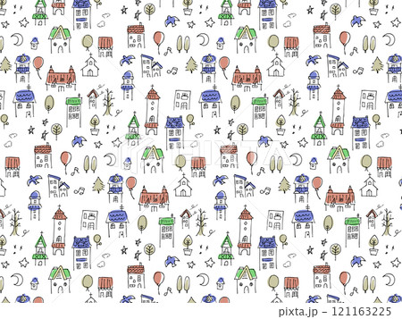 手書きの北欧風街並み背景 121163225