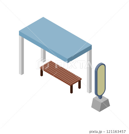 アイソメトリックなバス停のイラスト、右面法。 アイソメトリックなバス停のイラスト、右面法。 121163457