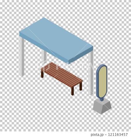アイソメトリックなバス停のイラスト、右面法。 アイソメトリックなバス停のイラスト、右面法。 121163457