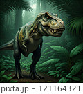 Tyrannosaurus rex with prehistoric landscape. Ai generated. 121164321