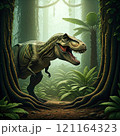Tyrannosaurus rex with prehistoric landscape. Ai generated. 121164323