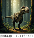 Tyrannosaurus rex with prehistoric landscape. Ai generated. 121164324