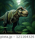 Tyrannosaurus rex with prehistoric landscape. Ai generated. 121164326