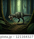 Tyrannosaurus rex with prehistoric landscape. Ai generated. 121164327
