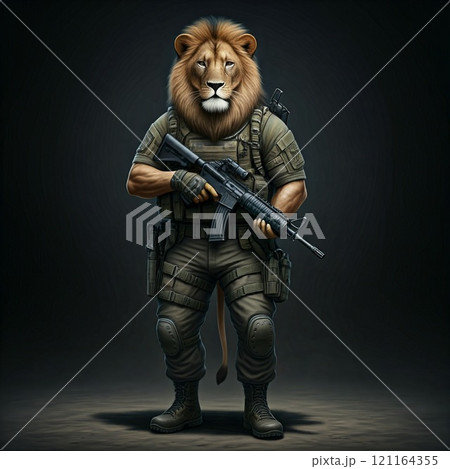He is not just a lion he is a soldier. Ai generated 121164355