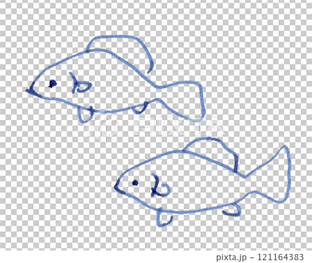 兩條魚的手繪線圖插圖_鋼筆藍黑色染料墨水 121164383