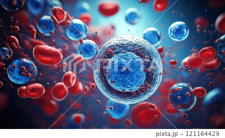 体内の造血幹細胞が赤血球を作るイメージの3DCGイラスト 医療系素材 体内の造血幹細胞が赤血球を作るイメージの3DCGイラスト 医療系素材 121164429