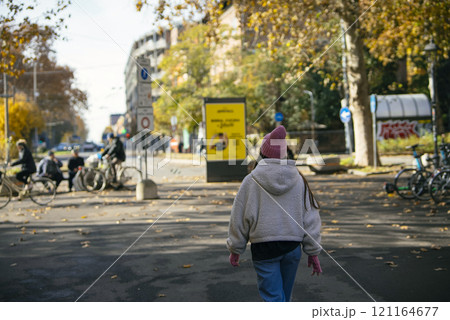 A Beautiful Autumn Stroll Through a Lively City Park Filled with Colorful Leaves and Joy 121164677