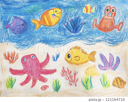 海の生き物やかわいい熱帯魚のスケッチ AI画像 海の生き物やかわいい熱帯魚のスケッチ AI画像 121164710