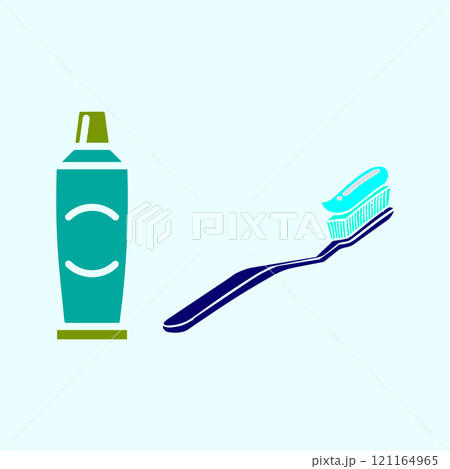 simple design of toothbrush and paste 121164965