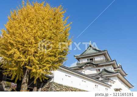 和歌山県和歌山市　紅葉の季節　快晴の和歌山城天守（秋） 121165191