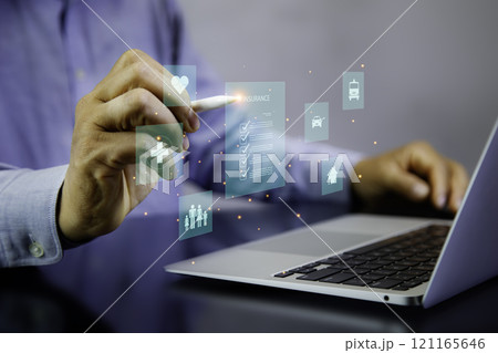 Online insurance concept. Online warranty documents Insurance for family and life, finance and health insurance. The heart shield icon represents the protection of loved ones. Online insurance concept. Online warranty documents Insurance for family and life, finance and health insurance. The heart shield icon represents the protection of loved ones. 121165646