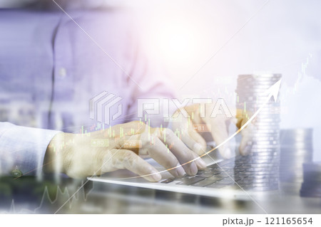 Business working using laptop on Display stock market charts with stock market investment.  Investment growth The growing power of the compound interest concept. 121165654